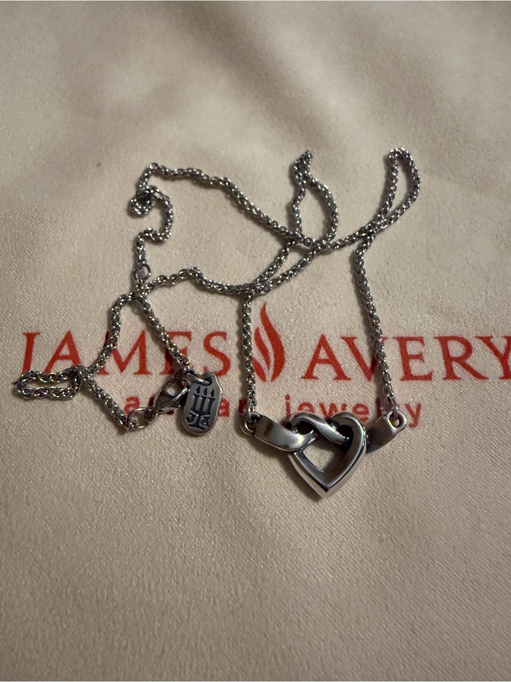 James Avery Retired Heart Knot Chain Necklace 925 Sterling Silver preloved